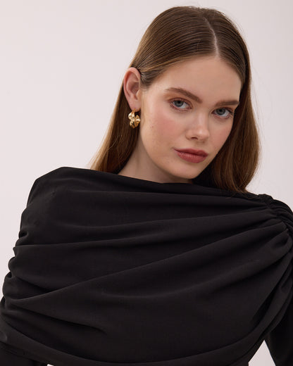 Siyah Drape Elbise